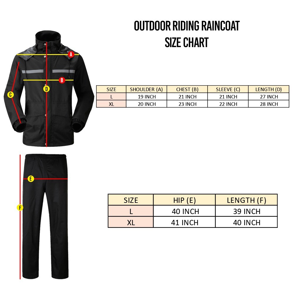 TBF Outdoor Riding Raincoat – Full Set chart