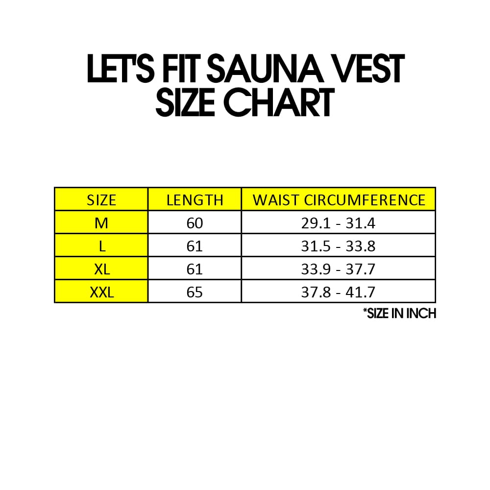 Sauna Vest Size Chart