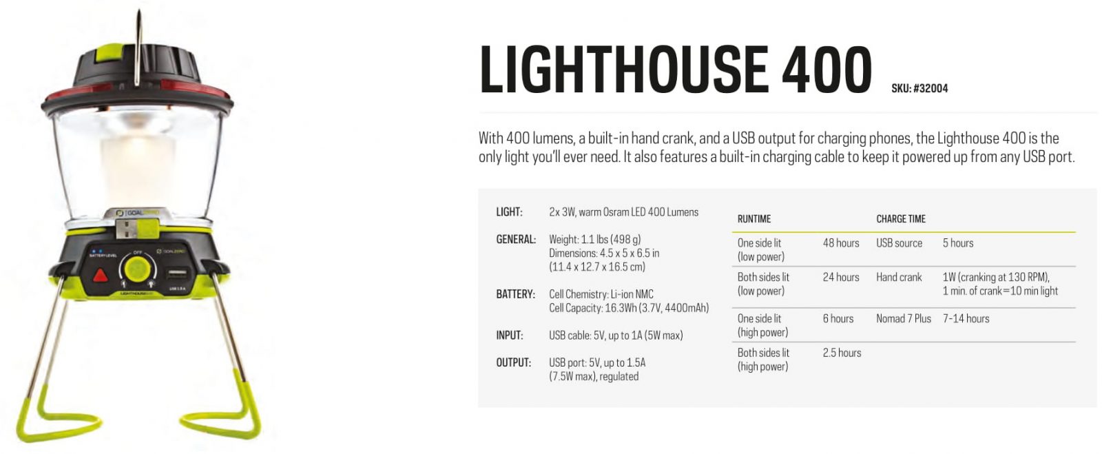 Goal Zero Lighthouse 400 Lantern & USB Power Hub, rechargeable, usb power hub, port, charge phone, outdoor lantern light 400 lumens