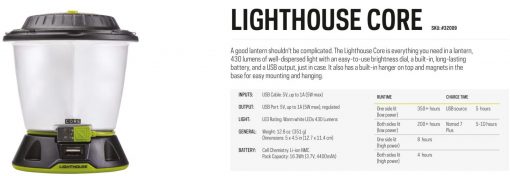 GOAL ZERO Lighthouse Core Lantern & USB Power Hub, PTT Outdoor, Lantern Core 3,