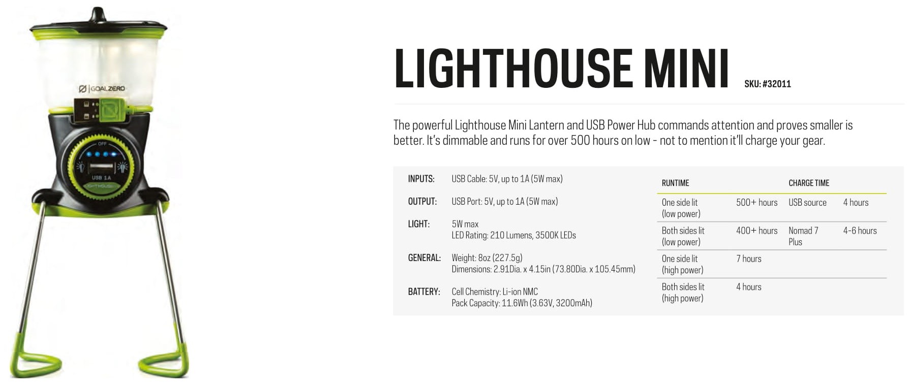 Goal Zero Lighthouse Rechargeable Mini Lantern, phone charger, outdoor energy storage, power supply