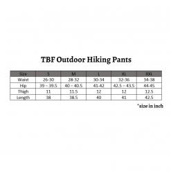 TBF Outdoor Hiking Pants, PTT Outdoor, TBF Outdoor Hiking Pants Size Chart,