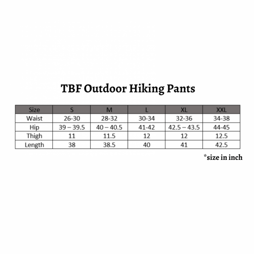 TBF Outdoor Hiking Pants | PTT Outdoor TBF Outdoor Hiking Pants, PTT Outdoor, TBF Outdoor Hiking Pants Size Chart,