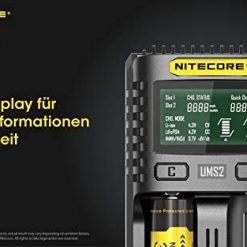 Nitecore UMS2 USB Universal 2-Port Speedy Smart Battery Charger for Li-Ion/Ni-MH/Ni-Cd/IMR 26650 22650 21700 20700 18650 18490 18350 17670 17500 17335 16340 RCR123 14500 10440 AA AAA AAAA C D Batterie