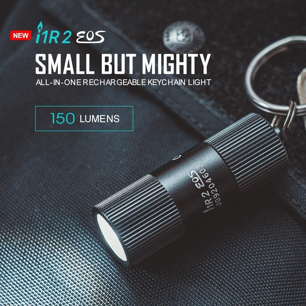 Olight I1R 2 Eos 150 Lumens Tiny Rechargeable Keychain Light LED Flashlight with Built in Battery and Micro USB Charging Cable Color1 Desert Tan PTT Outdoor