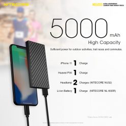 Ultra Lightweight Carbon Fiber Mobile Charger NITECORE NB5000 Compact 5000mAh Power Bank with Two-way PD + QC 3.0 Output