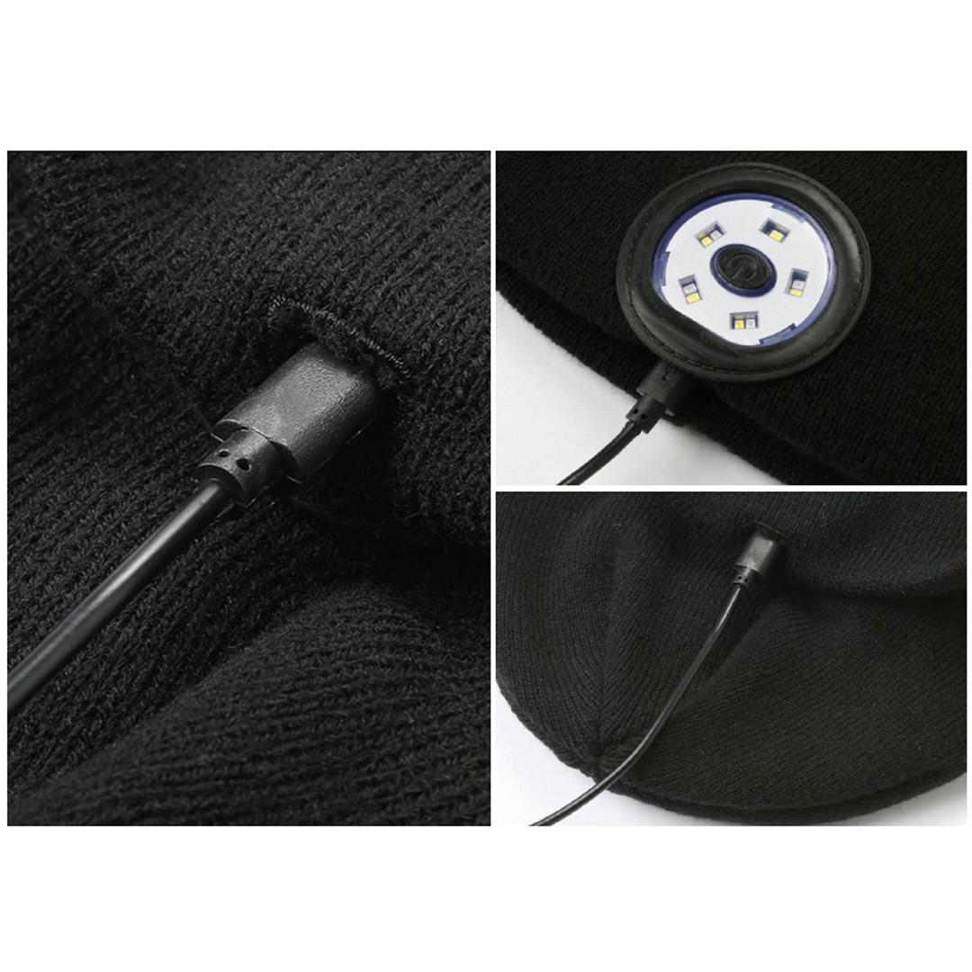 TBF Bluetooth Knitted Hat with LED Light ； Built with the easy-access USB charging port ； Bluetooth wireless connection for music and calls