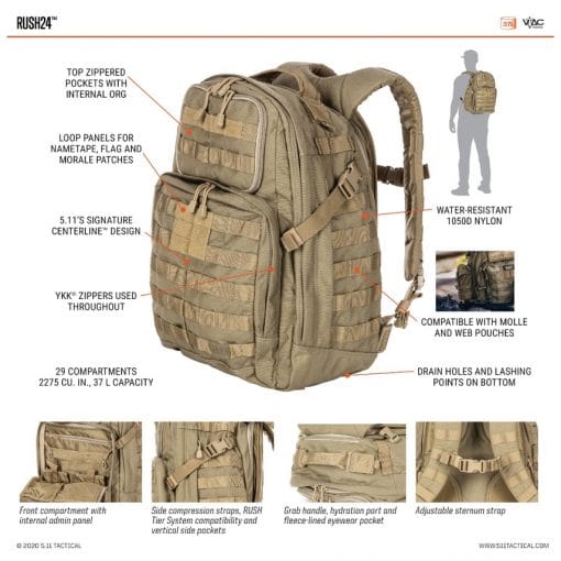 5.11 TACTICAL Rush 24 Backpack, PTT Outdoor, 5.11 TACTICAL Rush 24 Backpack Label,