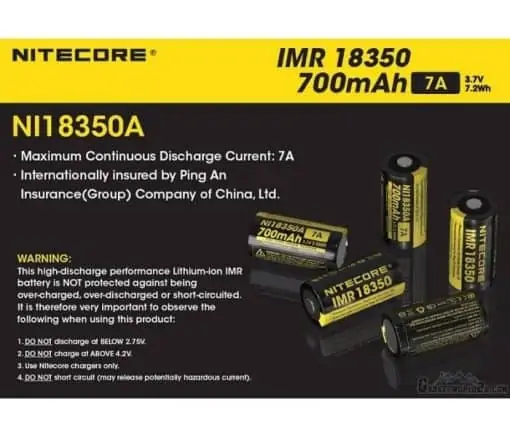 NITECORE IMR 18350 3.7V 700mAh Li-ion Rechargeable Battery, PTT Outdoor, ,