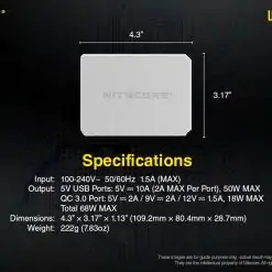 NITECORE UA66Q High Speed 6-Port QC USB Desktop Charging Adapter Hub