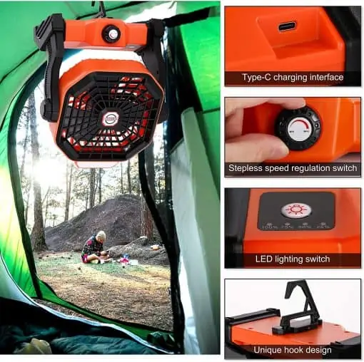 X3/X6 Rechargeable Camping Fan with LED Lantern, PTT Outdoor, X2 Rechargeable Camping Fan with LED Lantern 4,