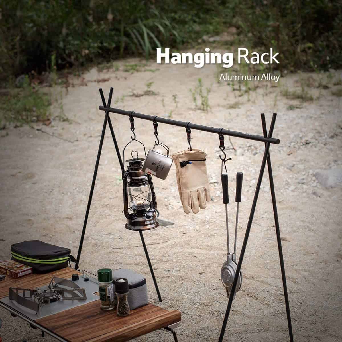 Camping Triangle Storage Rack, camping storage rack, camping hanging rack, triangle camping rack, triangle hanging rack, camping triangle rack, removable hook, plastic, PE, stainless steel, Movable hooks