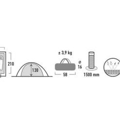 HIGH PEAK Tent Texel 4 double skin dome, stop, rain, outdoor, side wing, seam taped, dual entry, mesh door, polyester, sunscreen, ground sheet, flysheet, fiberglass, PE, inner tent, steel