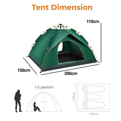 Instant Pop-up 2P Camping Tent, khemah, convenient, comfortable, breathble oxford tent, uv protection tent, sun screen, windprood, flysheet, outer tent, inner tent, 3 way tent, spacious space, large tent, family tent, easy tent, portable tent, lightweight tent, ringan, ruang, besar, canopy
