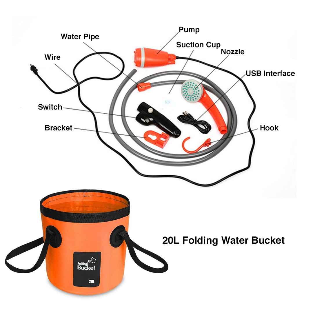 [ READY STOCK ] Portable Camping Shower Kit with USB Rechargeable