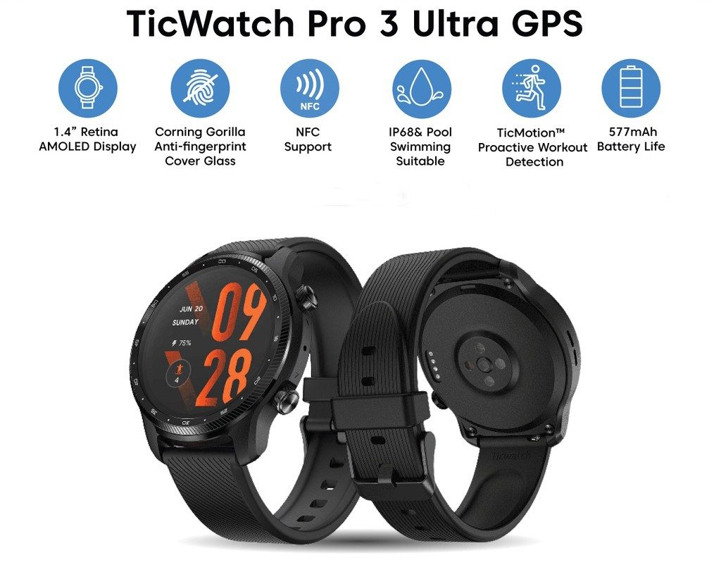TicWatch Pro 3 Ultra GPS Smartwatch, GPS, Pro, smartwatch, TicWatch, Ultra, Watch