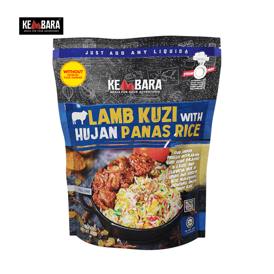 KEMBARA Lamb Kuzi with Hujan Panas Rice, KEMBARA Nasi Lemak with Chicken Rendang, KEMBARA Chicken Masak Merah with Tomato Rice, KEMBARA Beef Rendang With Pilaf Rice, kembara meals, kembara food, kembara food warmer add on, kembara travel food, kembara camping food