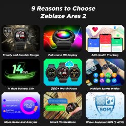 ZEBLAZE Ares 2 Fitness Tracker, PTT Outdoor, Zeblaze Ares 2 Bluetooth Smartwatch 1 09 inch Touch Screen Blue 496301 1,