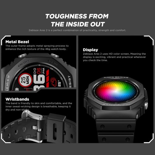 ZEBLAZE Ares 2 Fitness Tracker, PTT Outdoor, Zeblaze Ares 2 Bluetooth Smartwatch 1 09 inch Touch Screen Blue 496301 3,