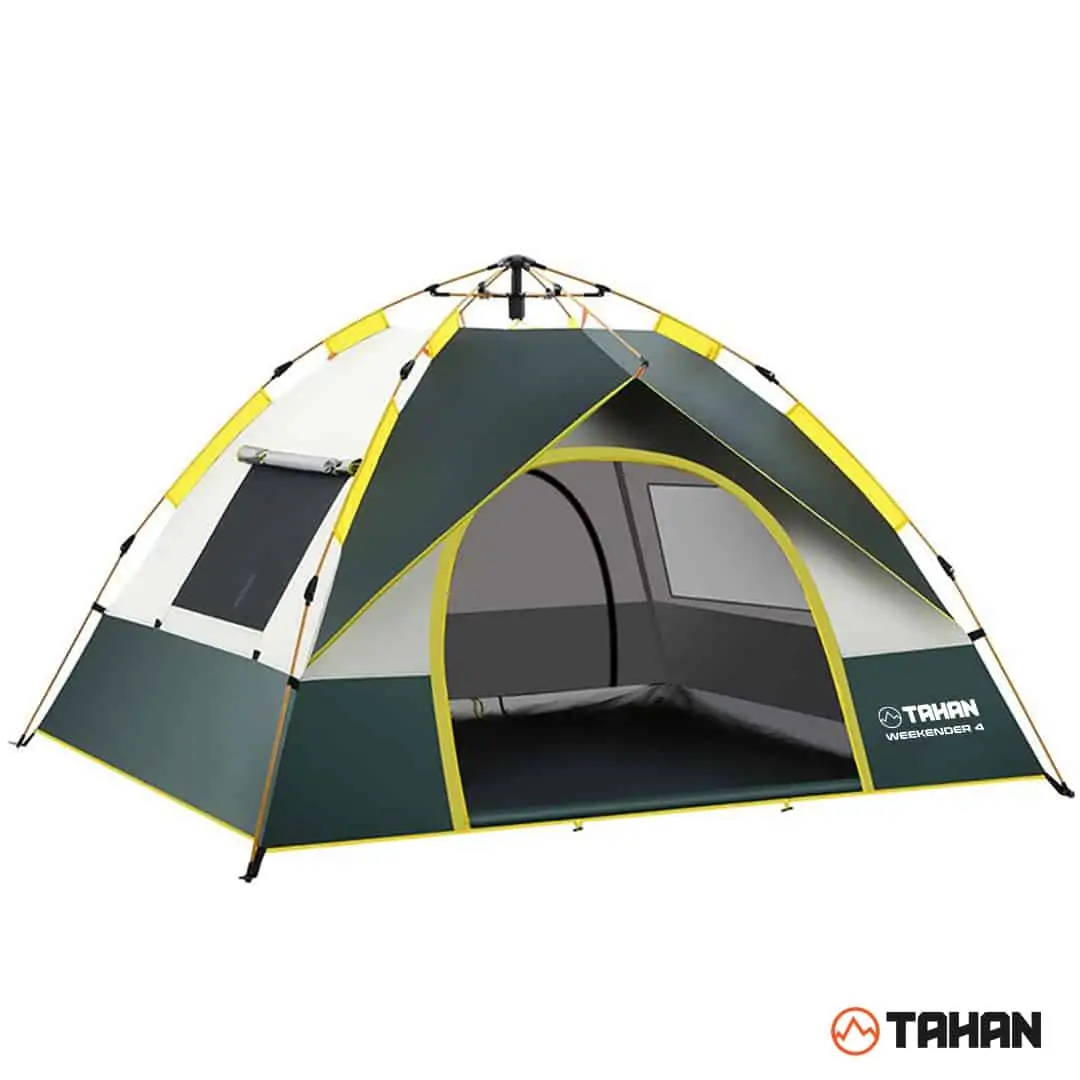 Jom Camping Combo, PTT Outdoor, TAHAN Weekender Automatic Tent Silver Green 4P,