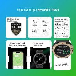 AMAZFIT T-Rex 2 GPS Smartwatch, PTT Outdoor, T rex5,