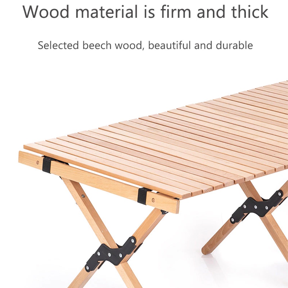 90cm Folding Solid Beech Wood Portable Roll Table