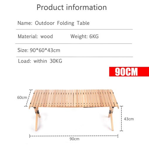 90cm Folding Solid Beech Wood Portable Roll Table, PTT Outdoor, ss,