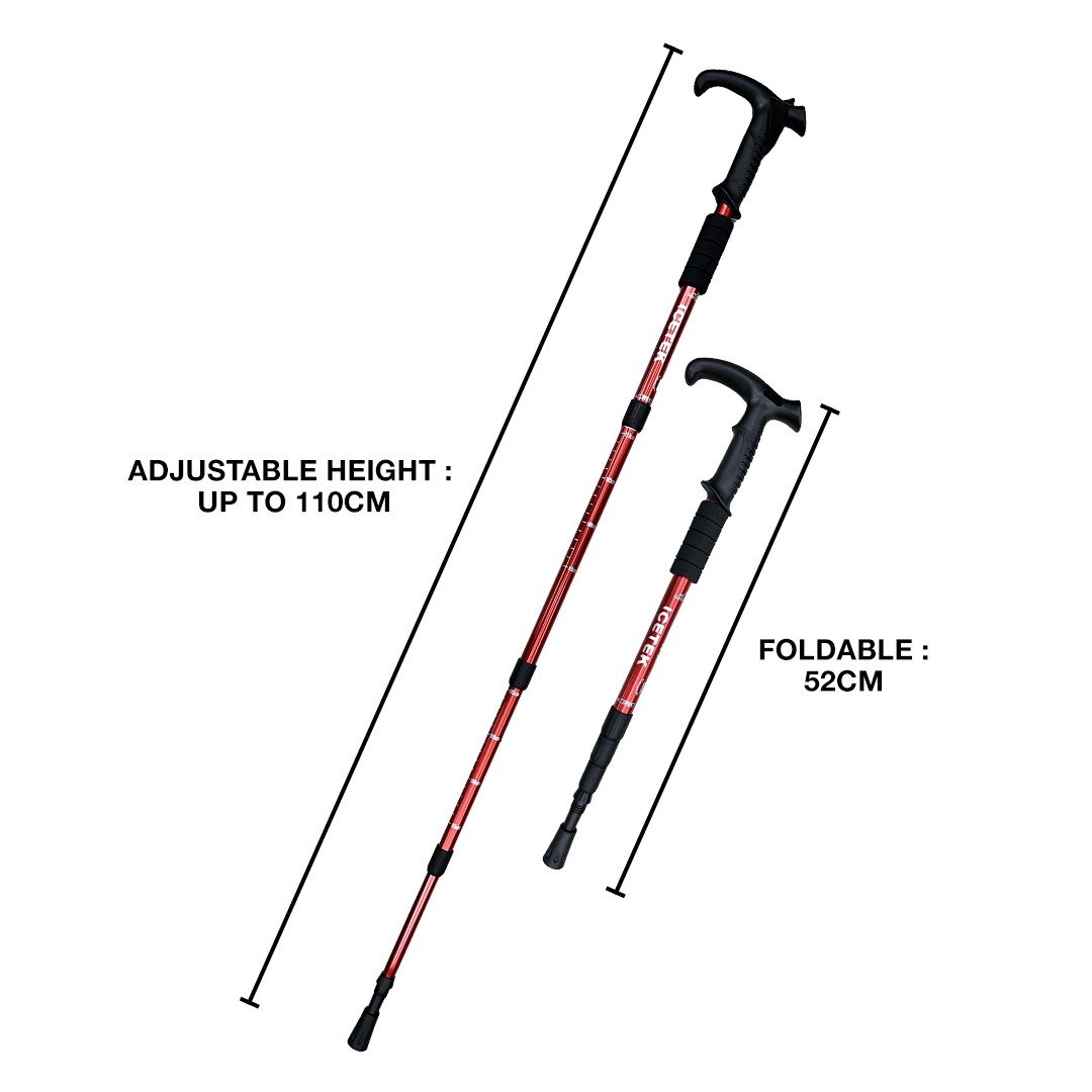 ICETEK Hiking Stick with Durable Handle - Red (110cm)