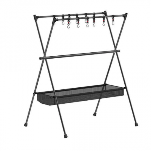 Foldable-Camping-Hanging-Rack-with-Mesh-Basket
