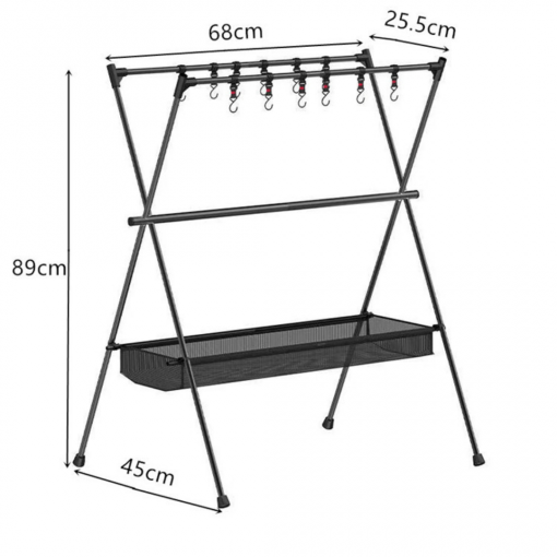 Foldable Camping Hanging Rack with Mesh Basket, PTT Outdoor, Foldable Camping Hanging Rack with Mesh Basket size,