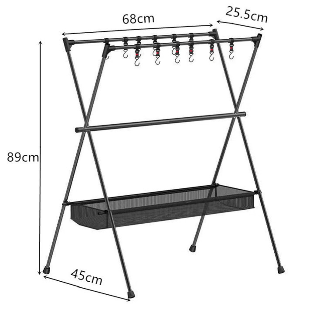 Foldable Camping Hanging Rack with Mesh Basket, PTT Outdoor, Foldable Camping Hanging Rack with Mesh Basket size,
