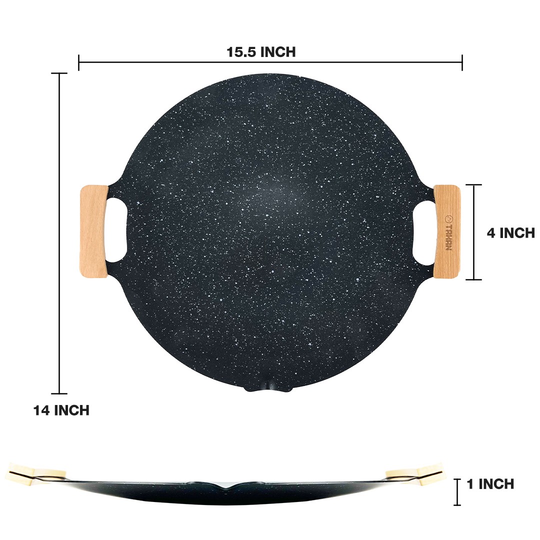 TAHAN 14IN Round Grill Pan | PTT Outdoor TAHAN 14IN Round Grill Pan, grill pan, TAHAN Grill pan, TAHAN camping pan, must-have outdoor cooking pan, lightweight hiking grill pan, convenient hiking grill pan, efficient outdoor cooking pan, travel-friendly outdoor cooking pan, pan for outdoor cook, non-stick pan, non sticky cooking pan, anti-melekat pan, iron pan, oil pouring port pan, one die-casting design pan, hangable pan, anti-slip pan, wear-resistant layer pan, multi-purpose pan, multifunction pan, roasting pan, stewing pan, stir-fry pan, easy cleaning pan
