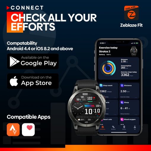 ZEBLAZE Stratos 3 GPS Smartwatch, heart rate monitor, gps watch, zeblaze gps watch, zeblaze fitness watch