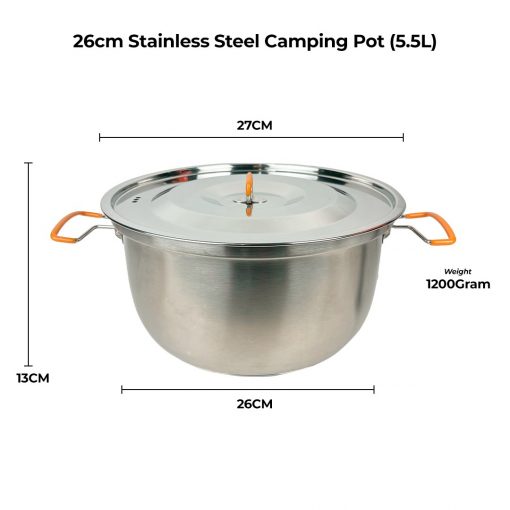 XL Basecamp Cooking Set (8 - 12pax), PTT Outdoor, stainless steel camping cookset 26cm size,