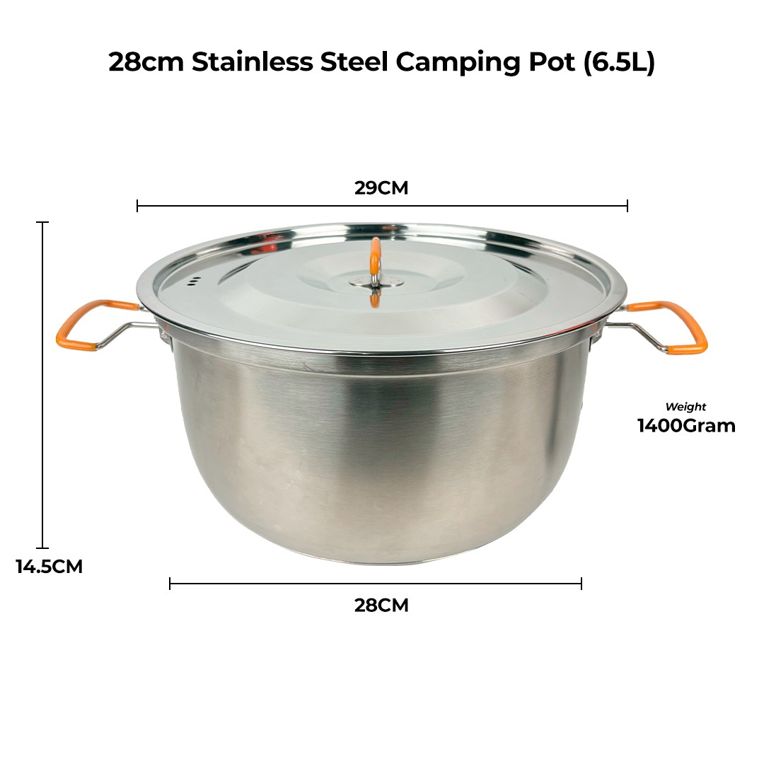 XL Basecamp Cooking Set (8 - 12pax), PTT Outdoor, stainless steel camping cookset 28cm size,